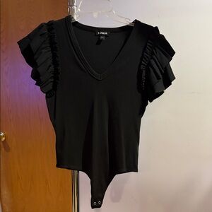 Express Black Ruffle Sleeve Bodysuit